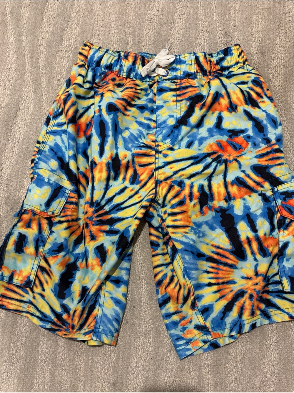 Kanu Surf Multicolor Tie-Dye Swim Shorts in Blue, Yellow & Orange